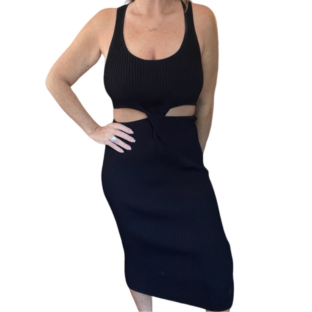 Jonathan Simkhai, Ribbed Twisted Front Dress, Sz. L, Black